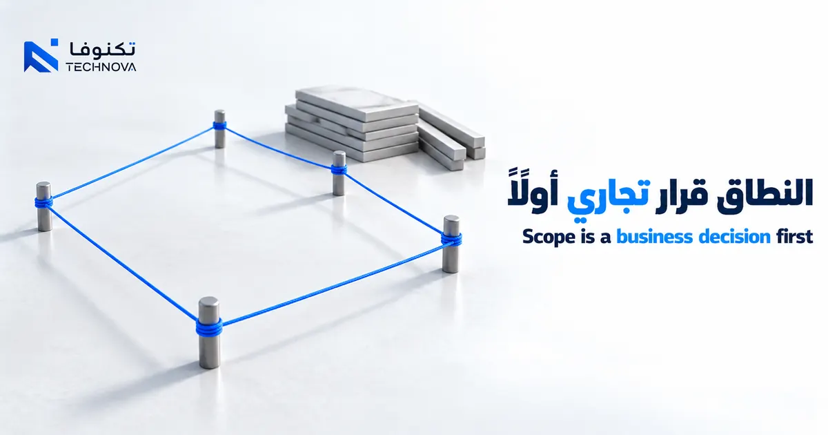 A blue rope outlines product scope to show that scope is a business decision first