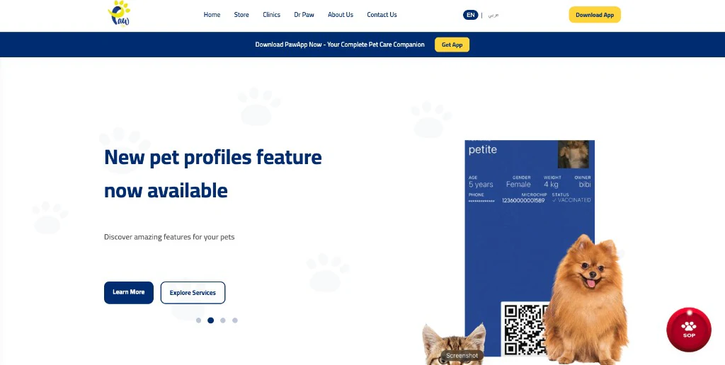 لقطة من الصفحة الرئيسية لموقع Paw App