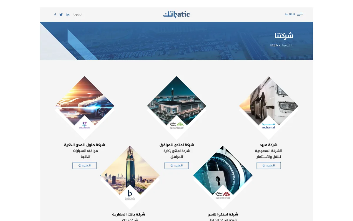 Batic companies page: the group's subsidiaries as diamond cards