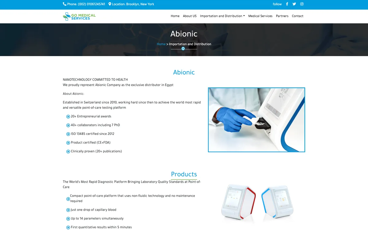 Go Medical Abionic page: the diagnostics partner and its point-of-care products